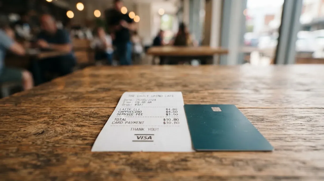 A receipt and a card on a café table