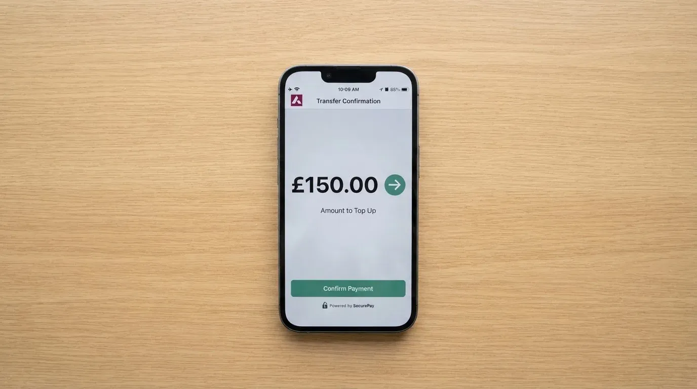 A phone showing a stablecoin transfer screen