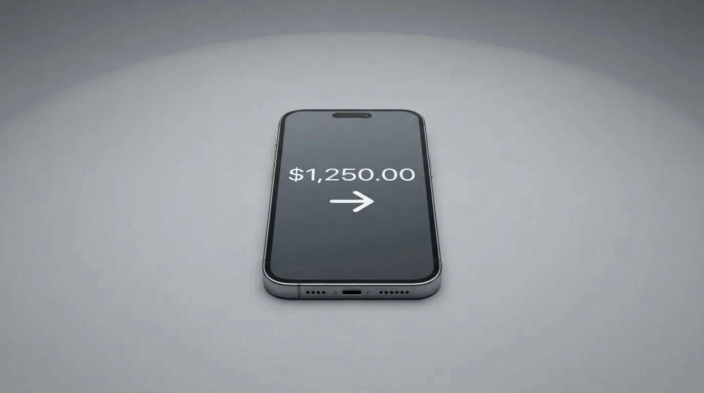A phone showing a stablecoin transfer screen