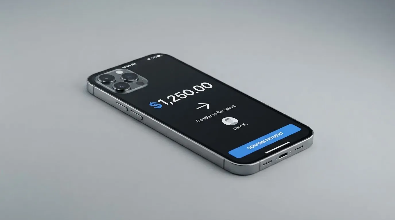 A phone showing a stablecoin transfer screen