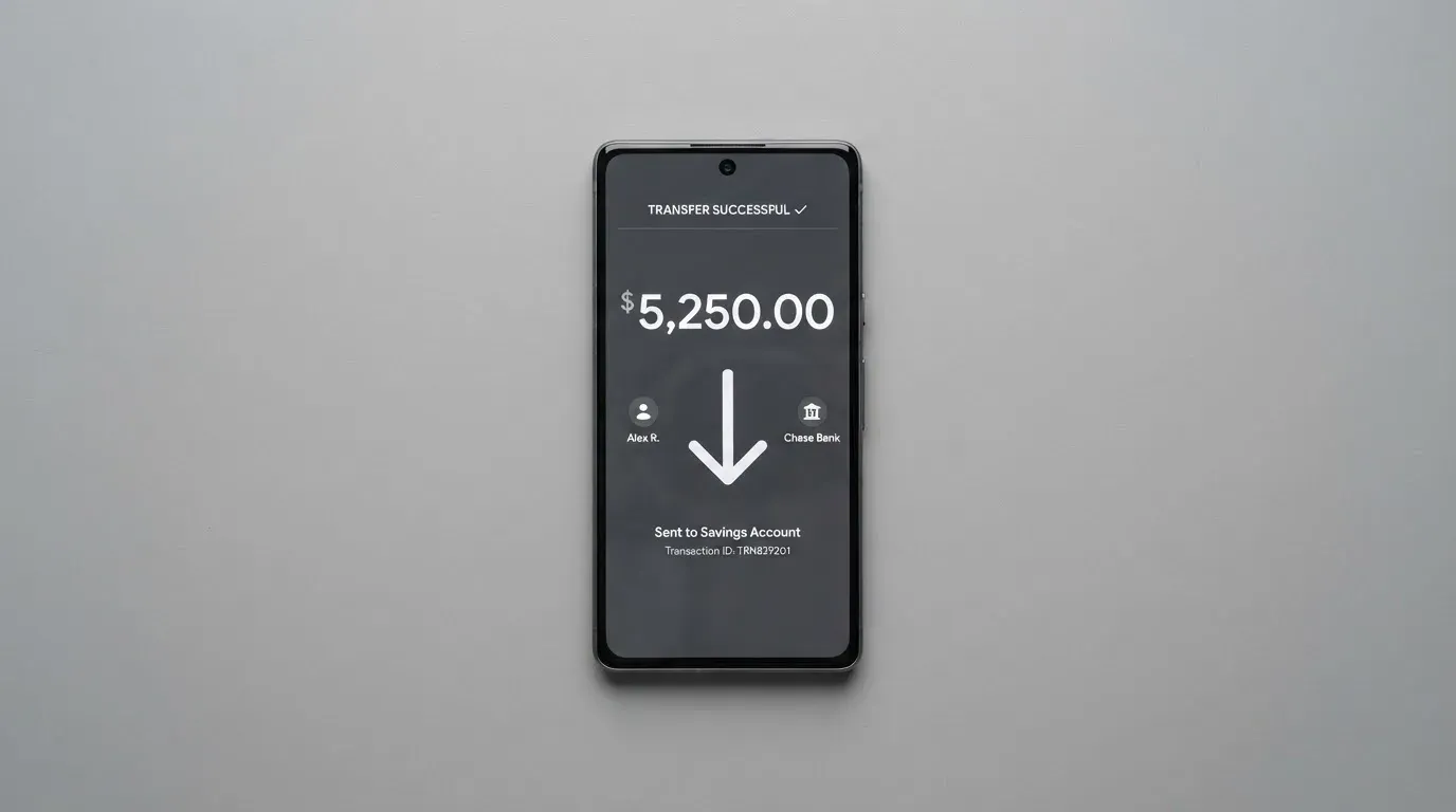A phone showing a stablecoin transfer screen