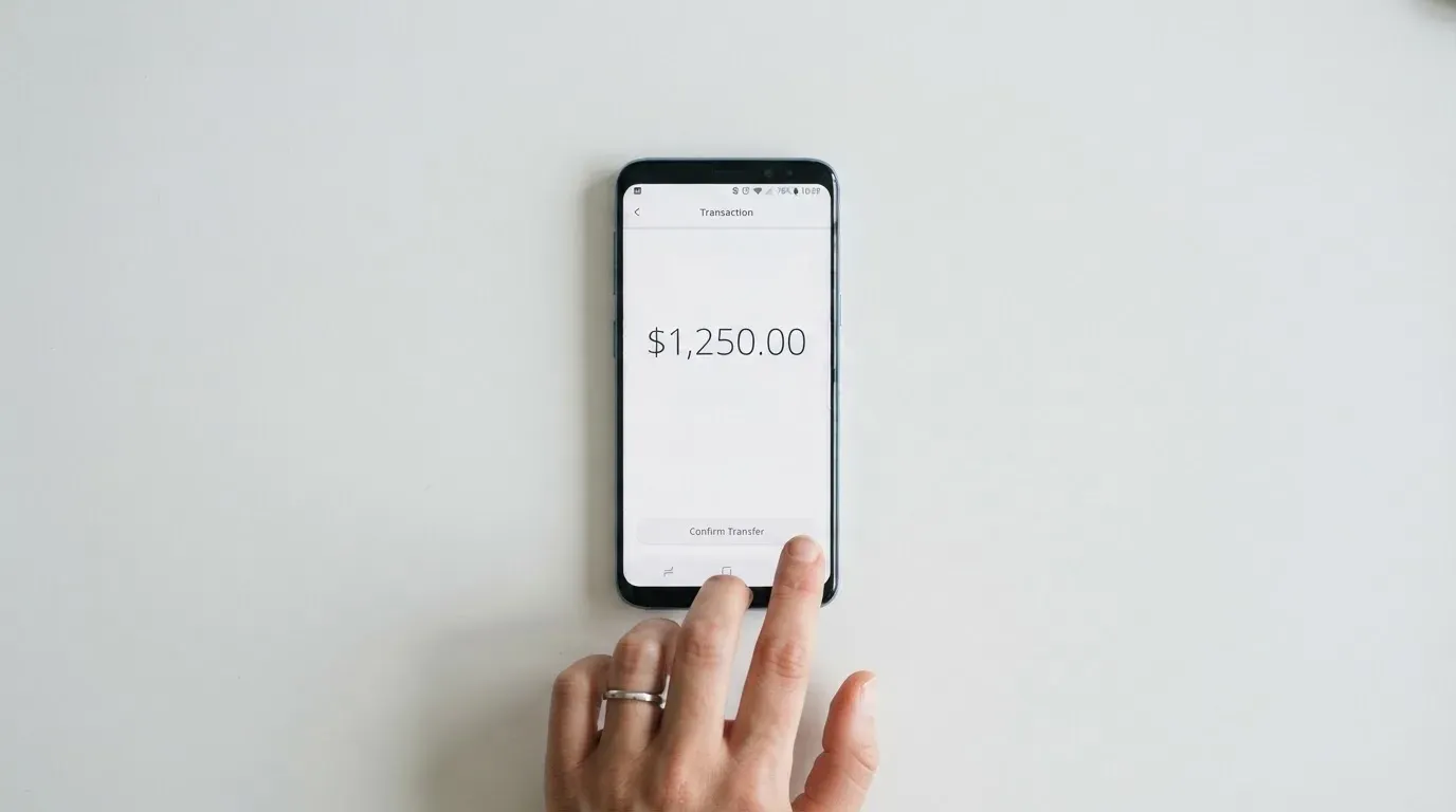 A phone showing a stablecoin transfer screen
