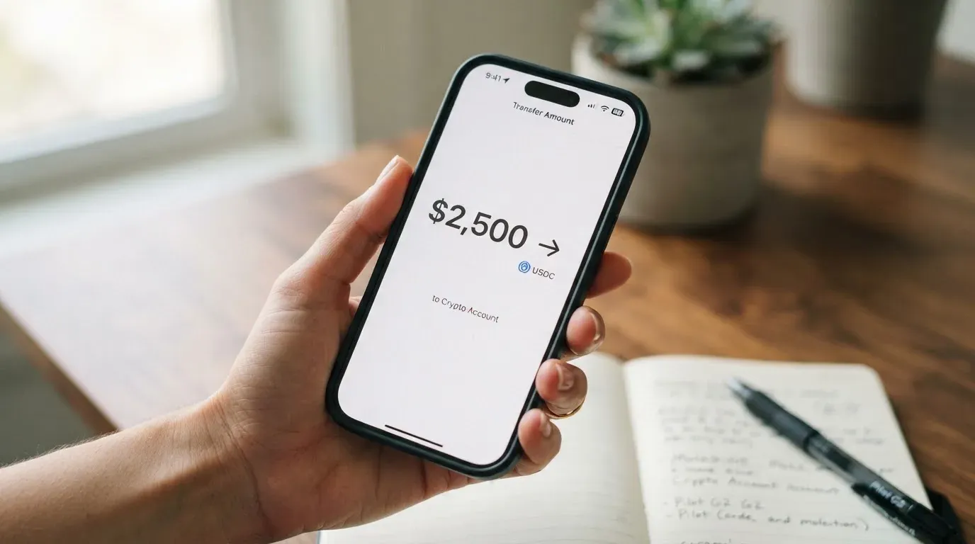 A phone showing a stablecoin transfer screen