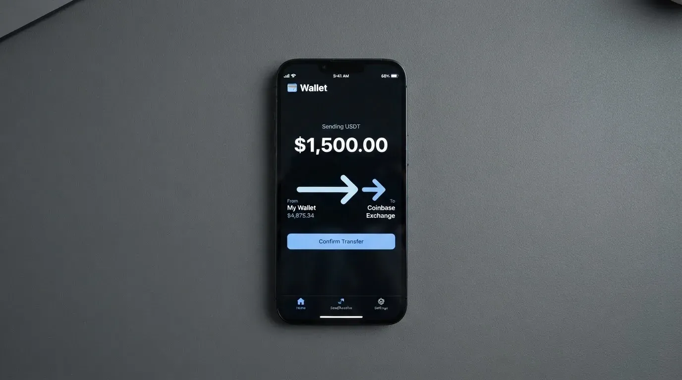 A phone showing a stablecoin transfer screen