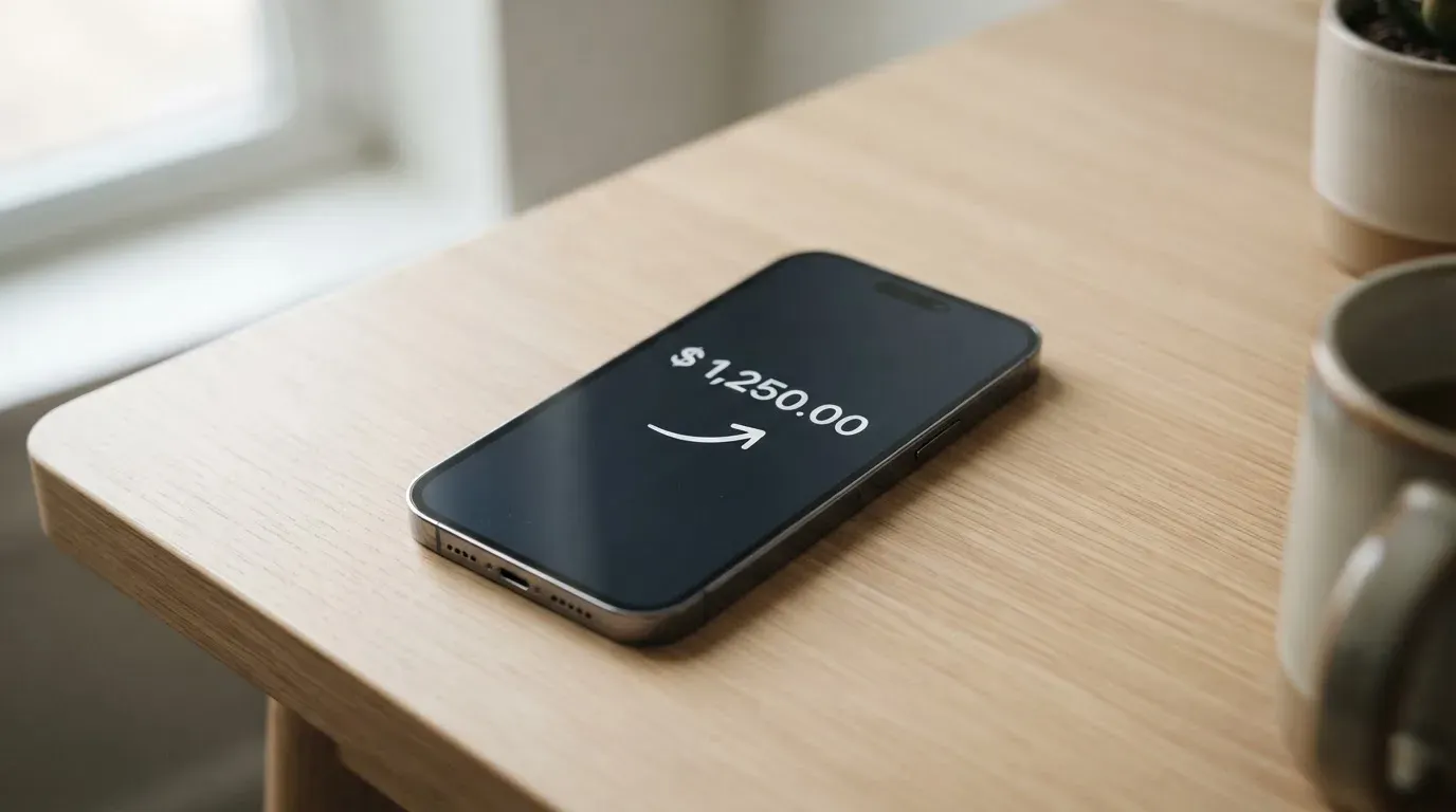 A phone showing a stablecoin transfer screen