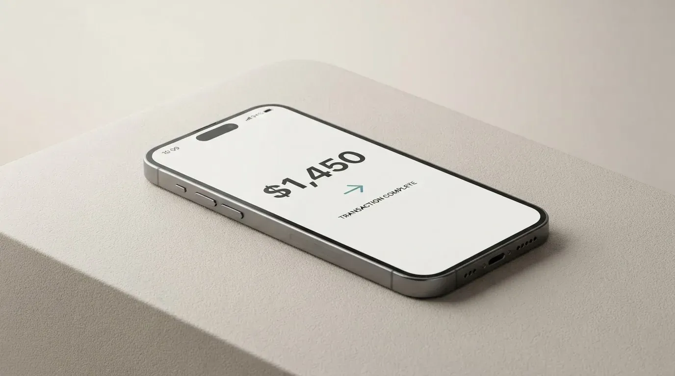 A phone showing a stablecoin transfer screen