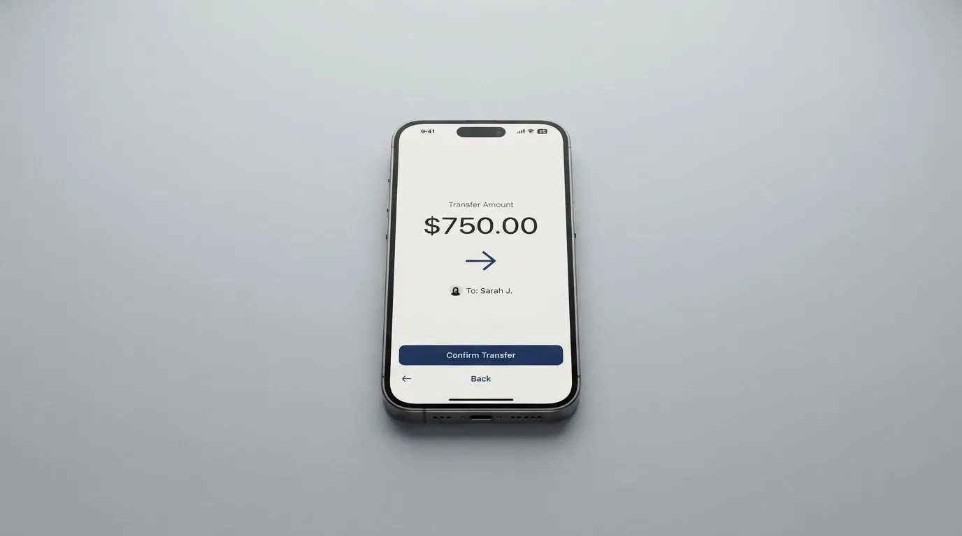 A phone showing a stablecoin transfer screen