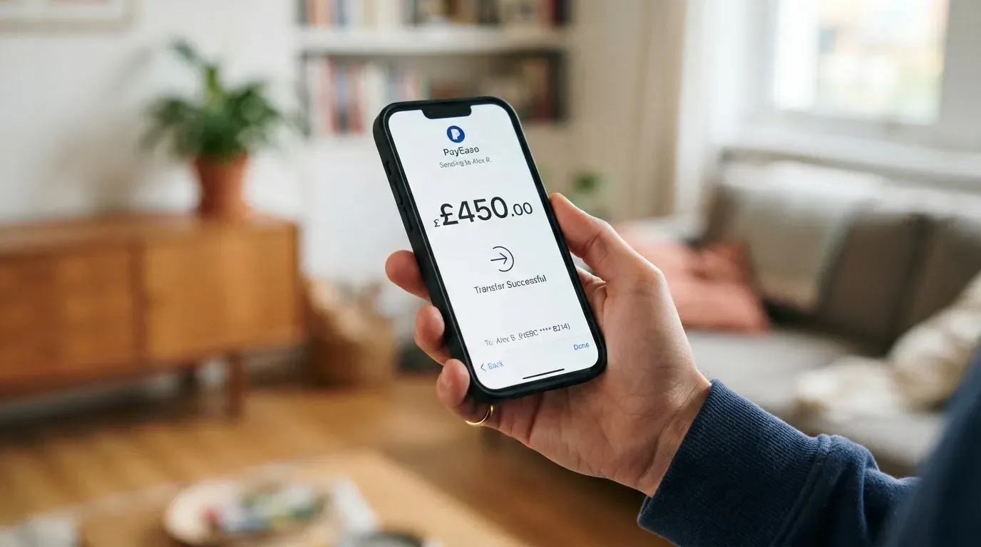A phone showing a stablecoin transfer screen