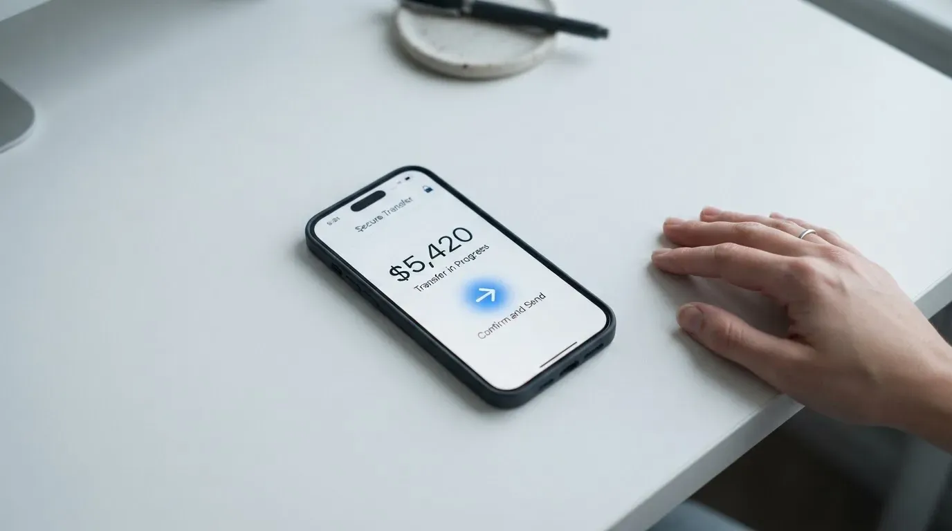 A phone showing a stablecoin transfer screen