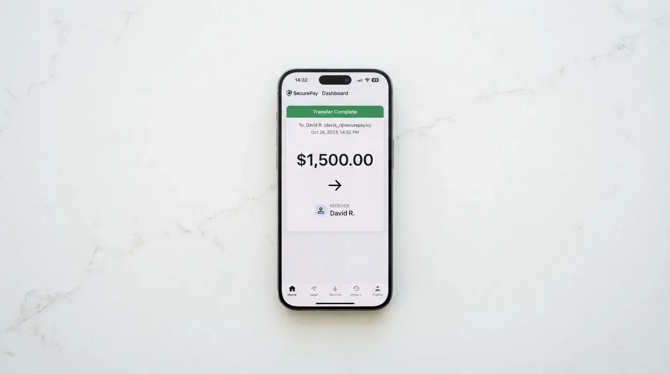 A phone showing a stablecoin transfer screen
