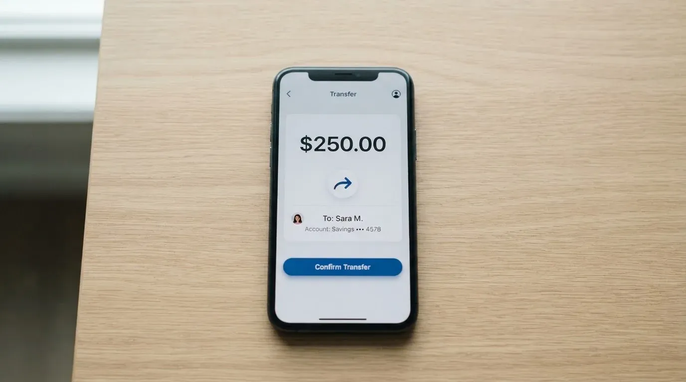 A phone showing a stablecoin transfer screen
