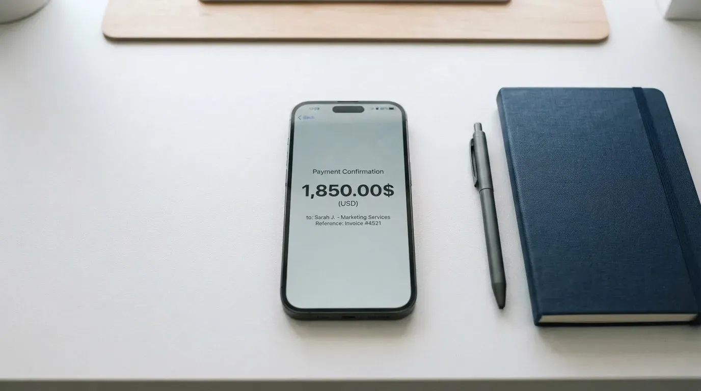 A phone showing a stablecoin transfer screen