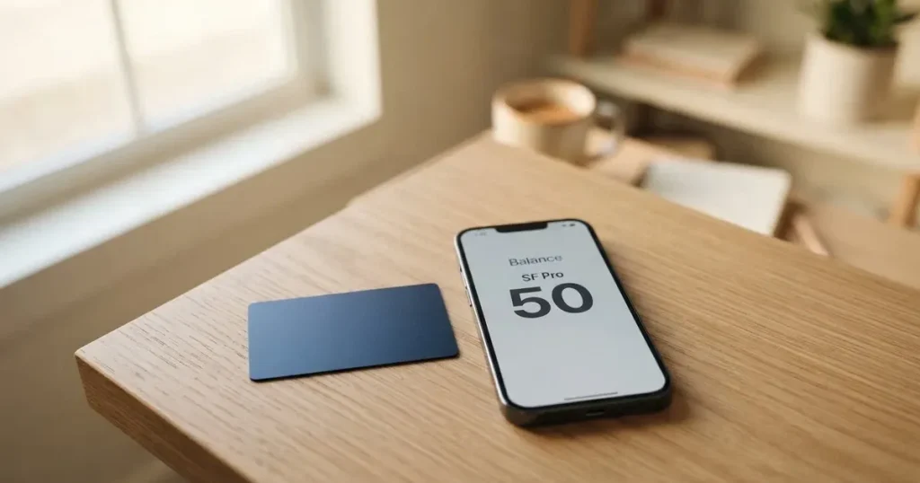 A payment card next to a phone with a crypto wallet app open