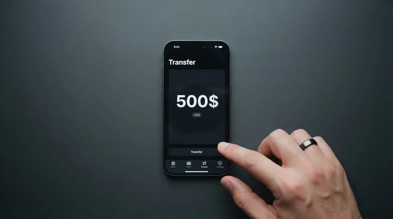 A phone showing a stablecoin transfer screen