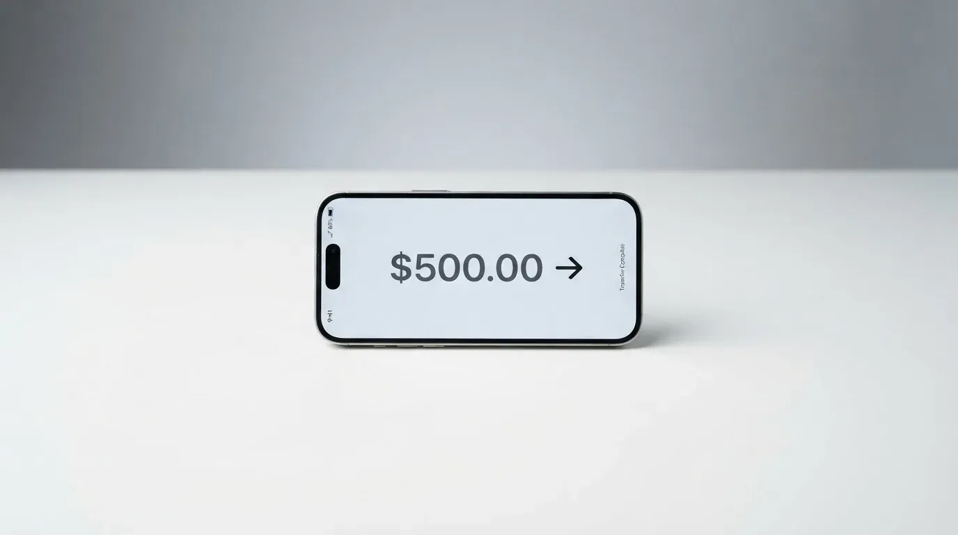 A phone showing a stablecoin transfer screen