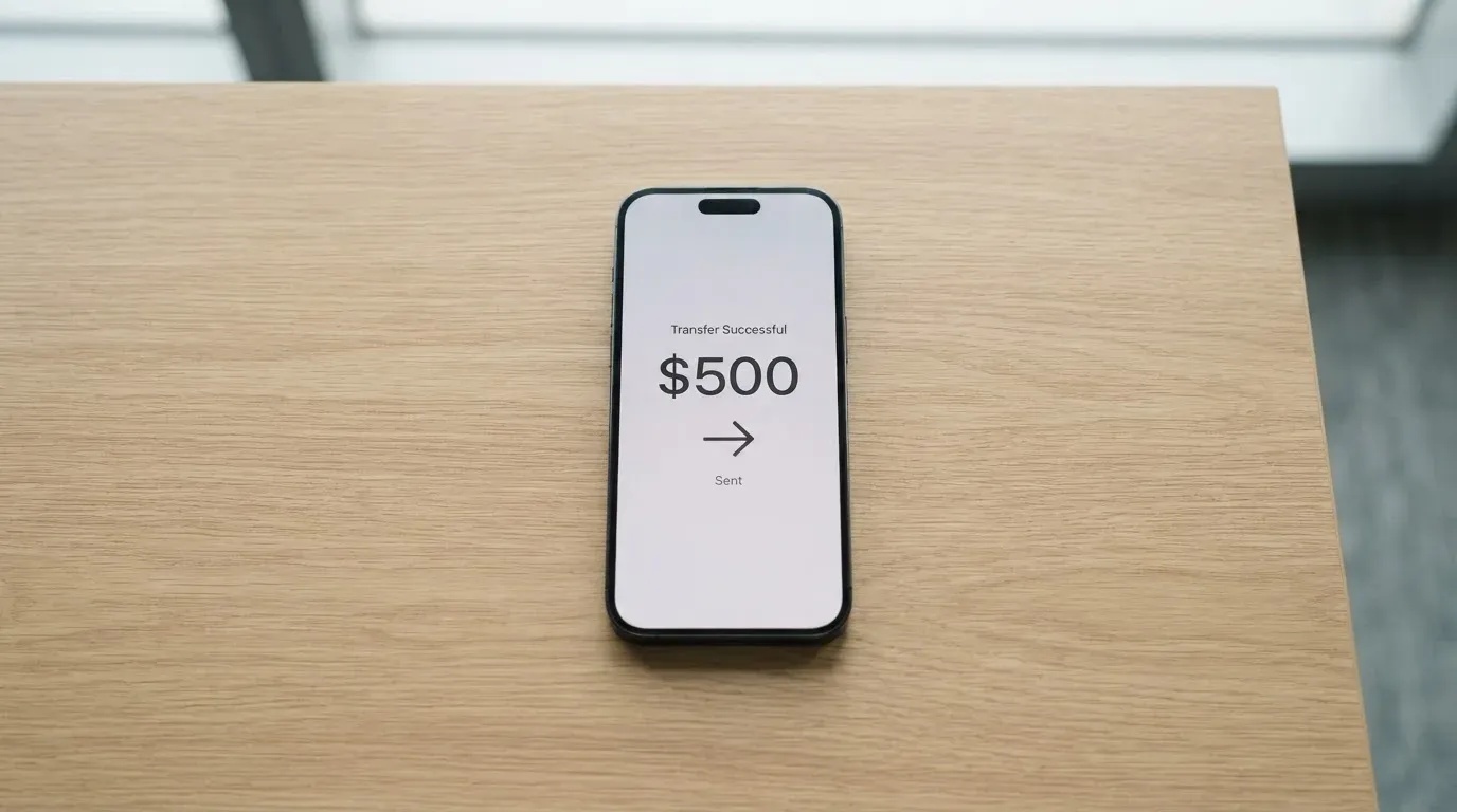 A phone showing a stablecoin transfer screen