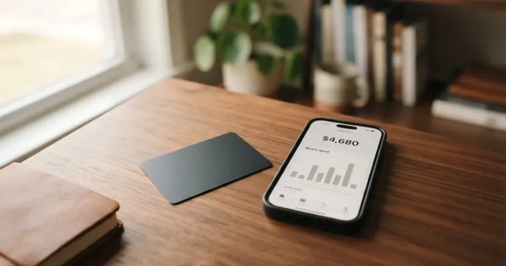 A payment card next to a phone with a crypto wallet app open