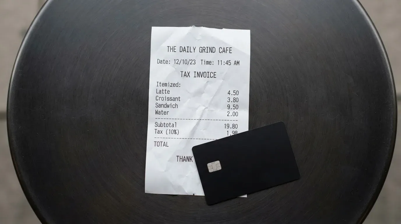 A receipt and a card on a café table