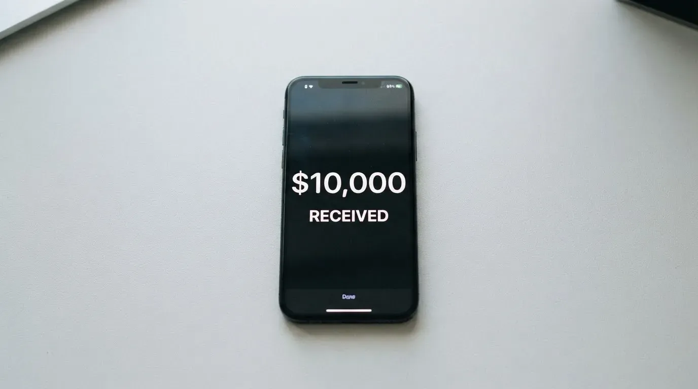 A phone showing a stablecoin transfer screen