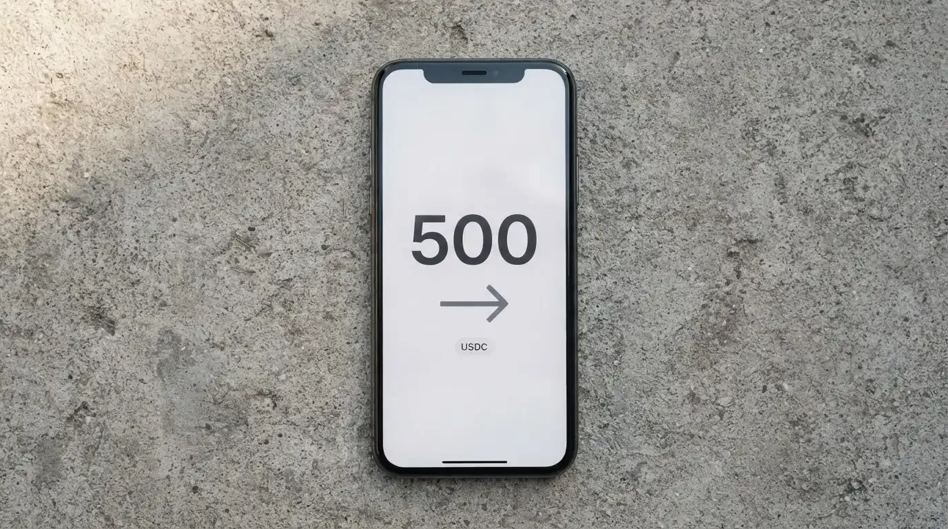 A phone showing a stablecoin transfer screen