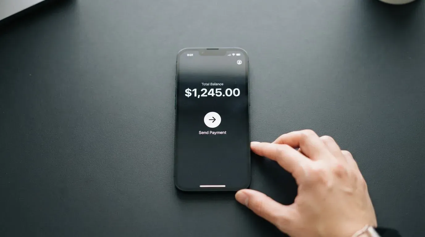 A phone showing a stablecoin transfer screen