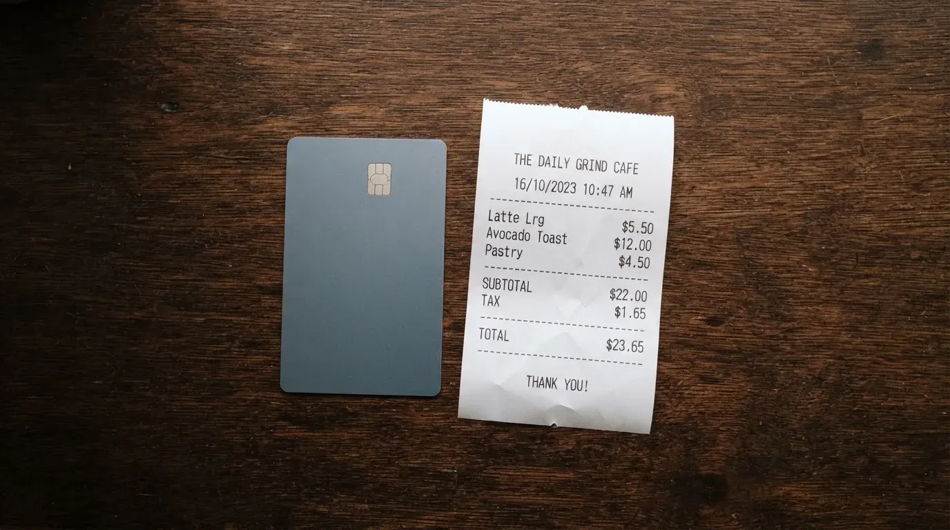 A receipt and a card on a café table