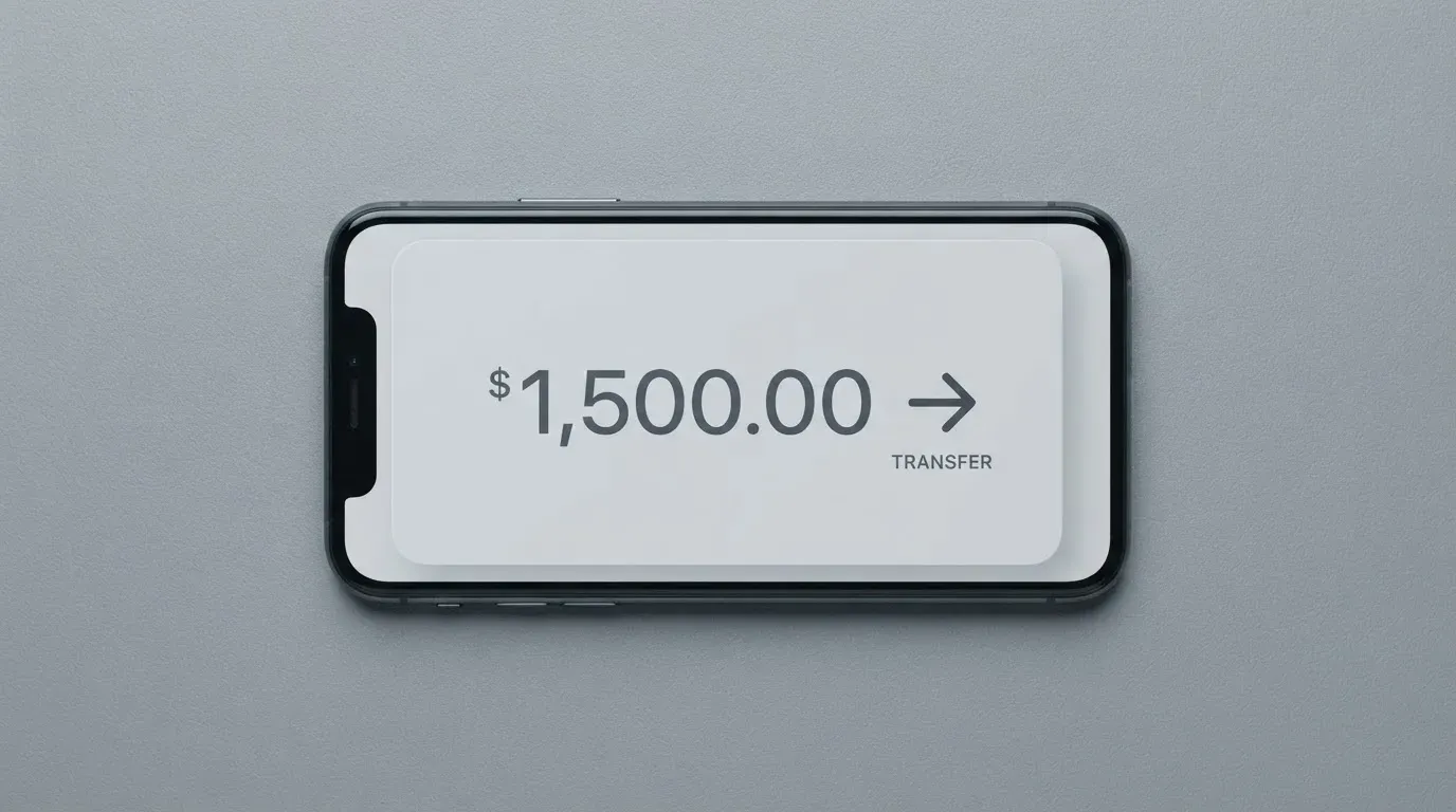 A phone showing a stablecoin transfer screen