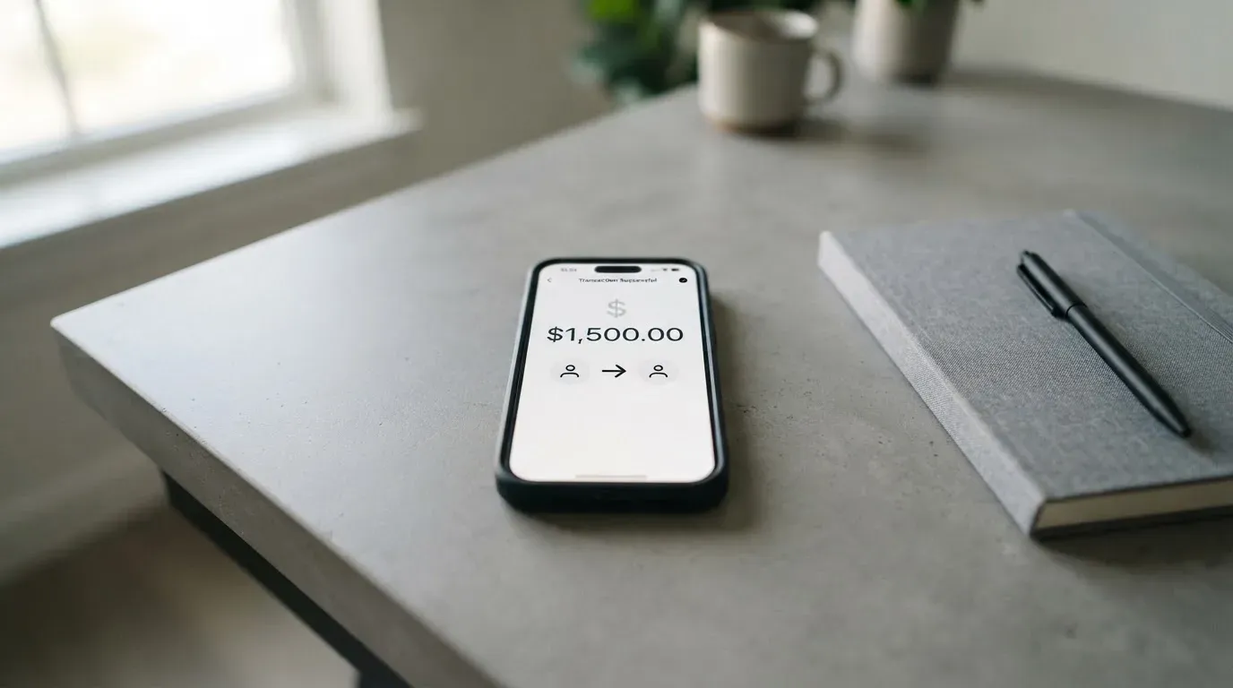 A phone showing a stablecoin transfer screen