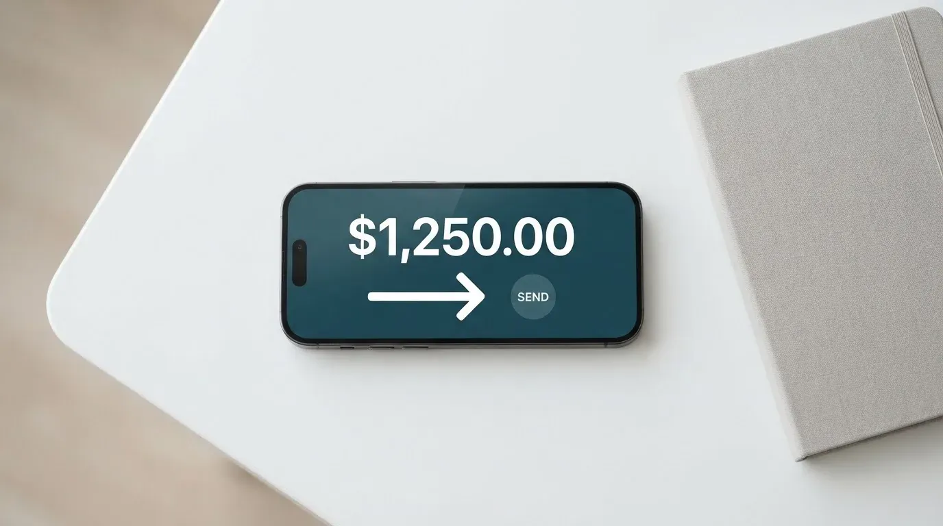 A phone showing a stablecoin transfer screen