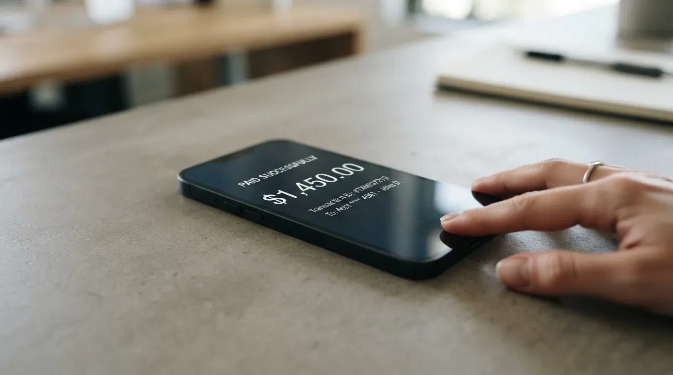 A phone showing a stablecoin transfer screen