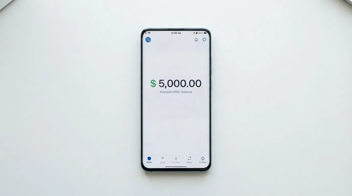 A phone showing a stablecoin transfer screen