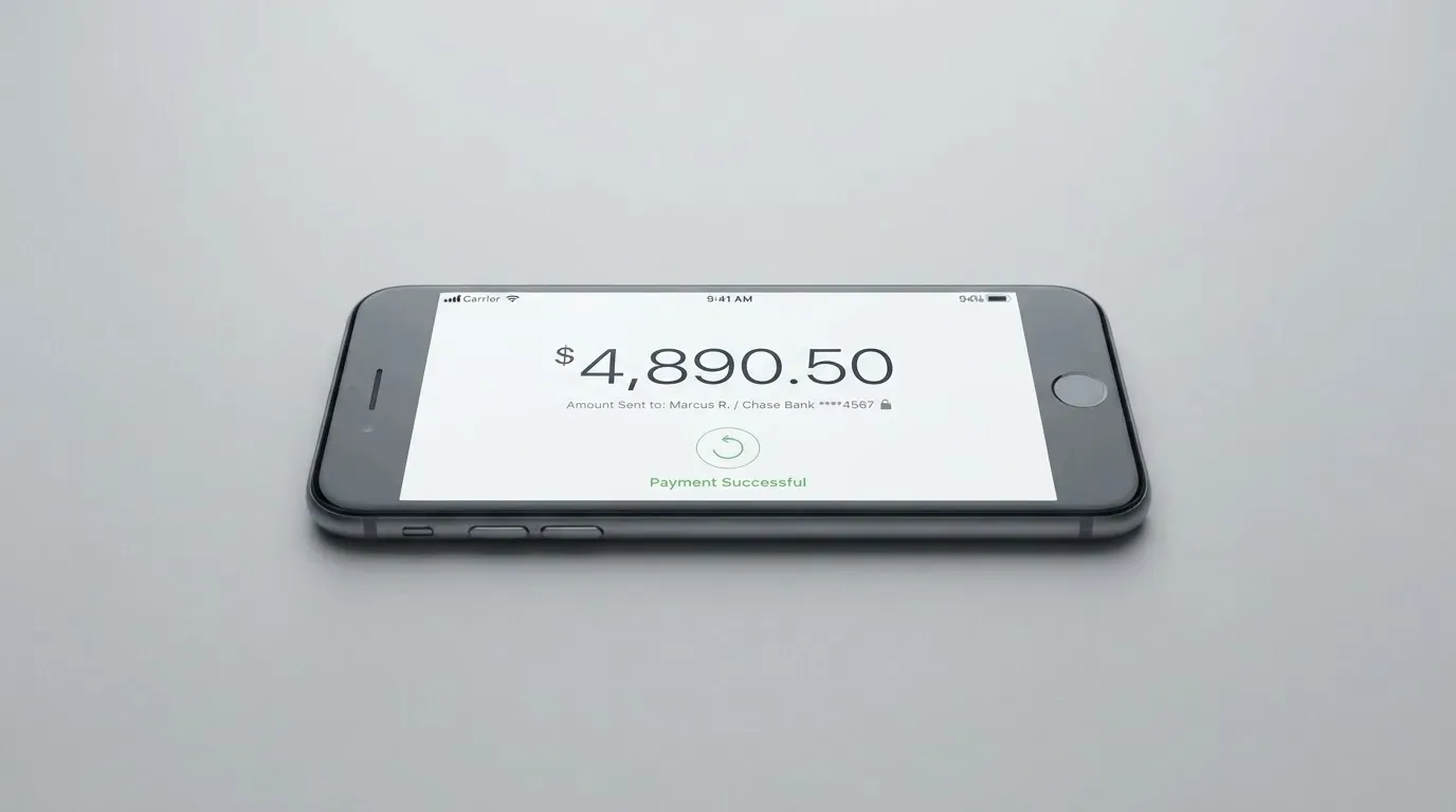A phone showing a stablecoin transfer screen