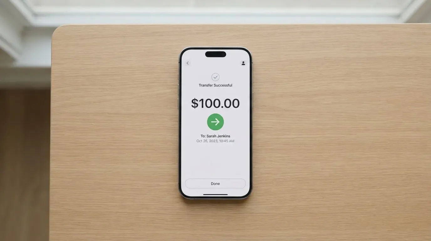 A phone showing a stablecoin transfer screen