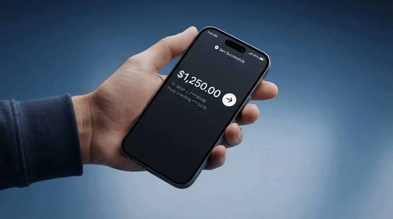 A phone showing a stablecoin transfer screen