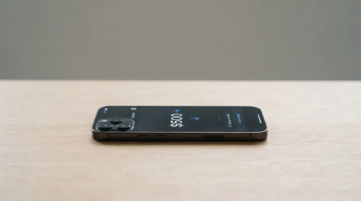 A phone showing a stablecoin transfer screen