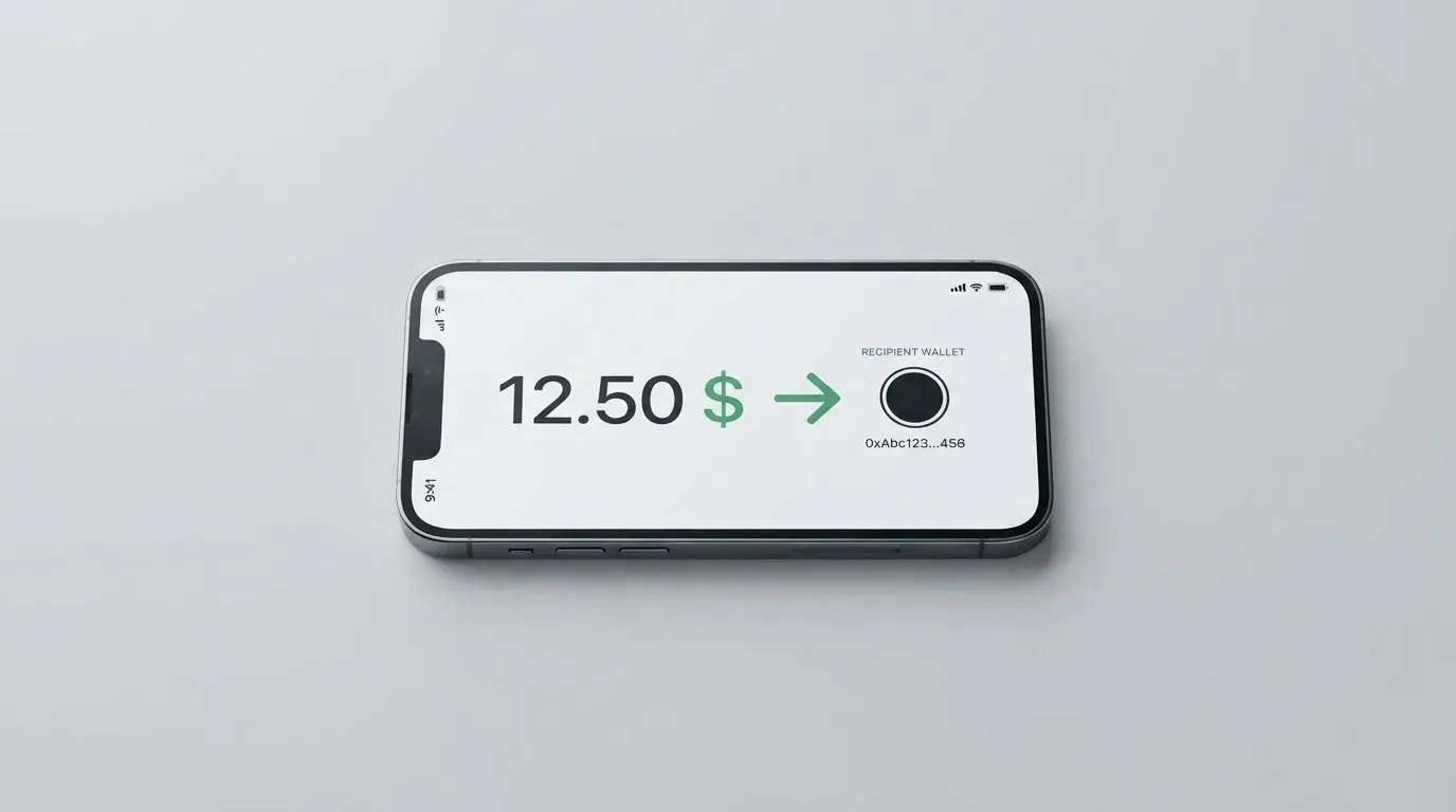 A phone showing a stablecoin transfer screen