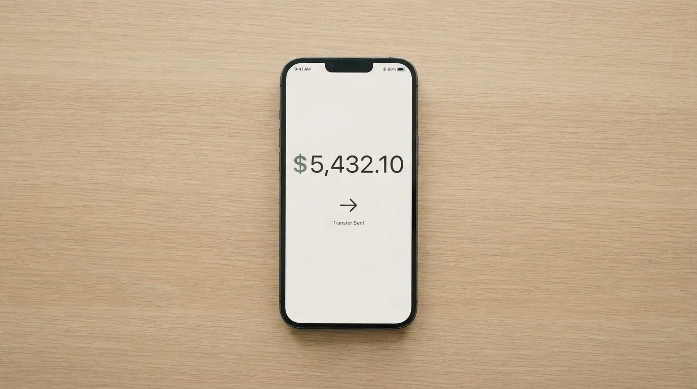 A phone showing a stablecoin transfer screen