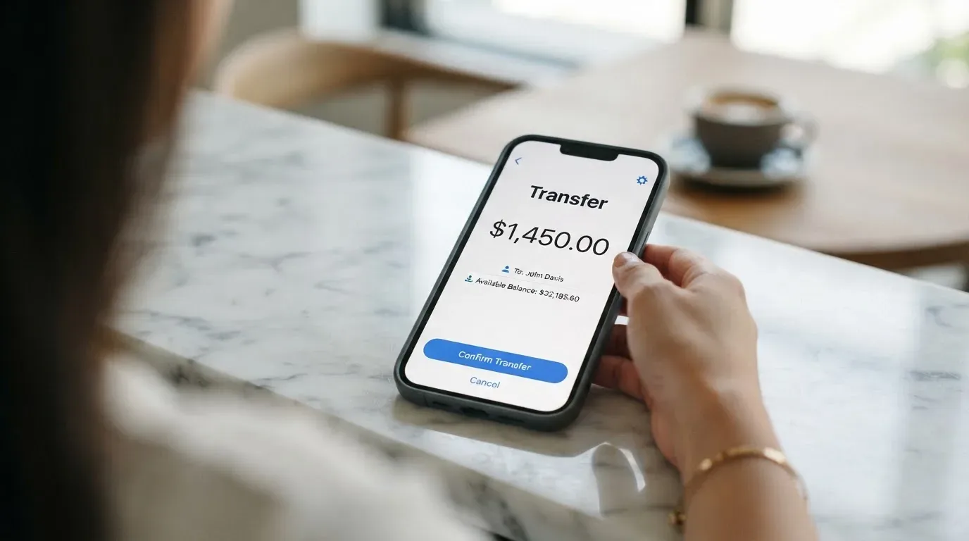 A phone showing a stablecoin transfer screen