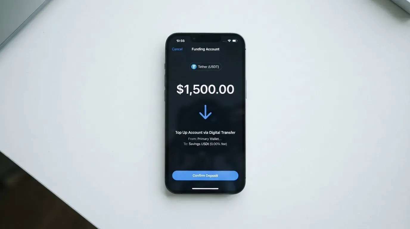 A phone showing a stablecoin transfer screen