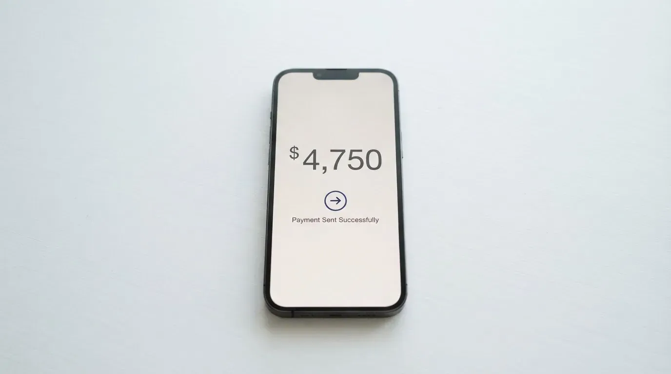 A phone showing a stablecoin transfer screen