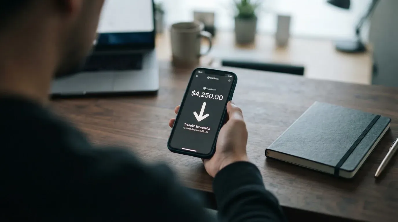 A phone showing a stablecoin transfer screen
