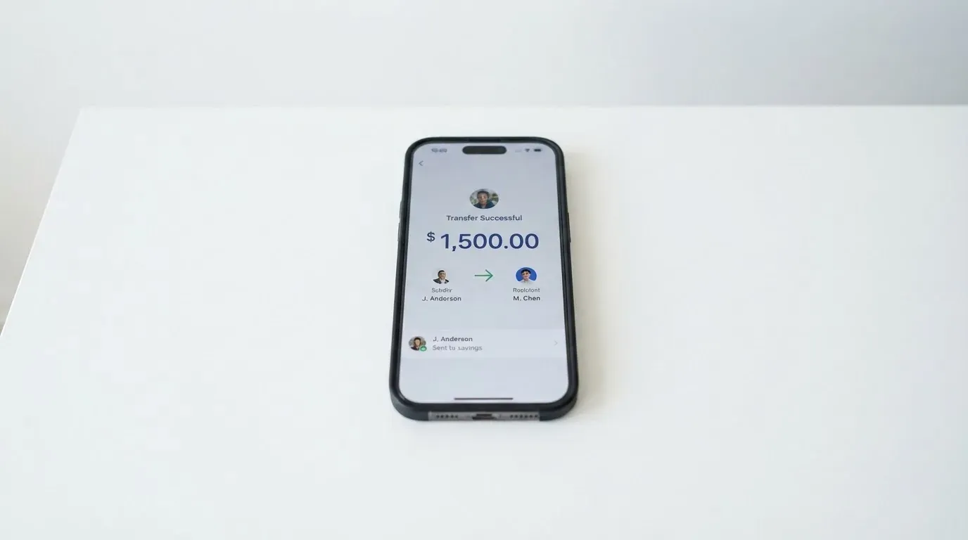 A phone showing a stablecoin transfer screen