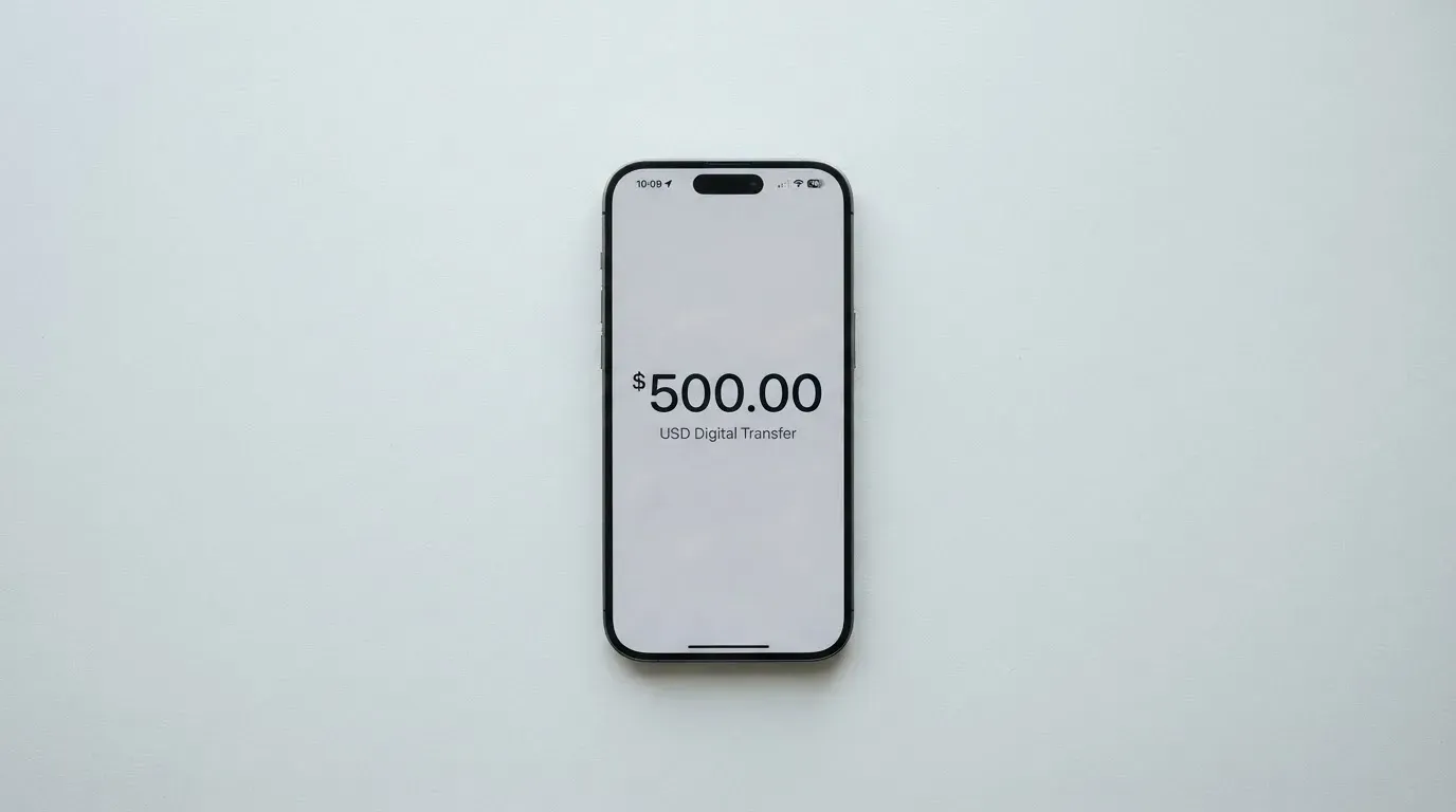 A phone showing a stablecoin transfer screen