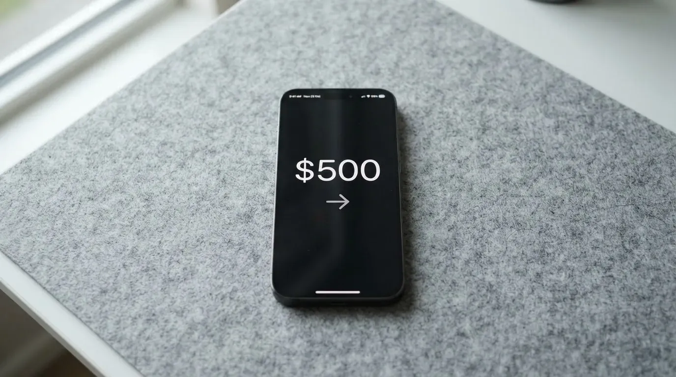 A phone showing a stablecoin transfer screen