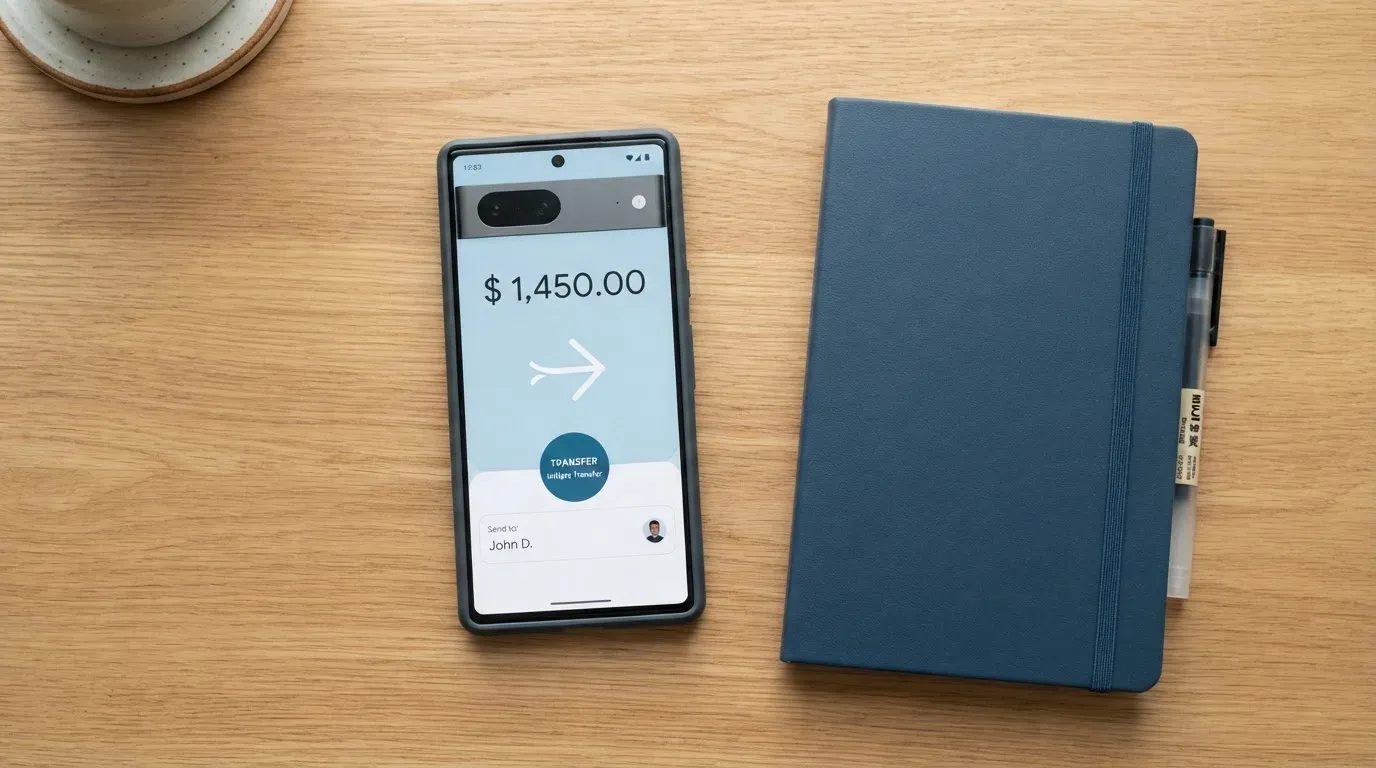 A phone showing a stablecoin transfer screen
