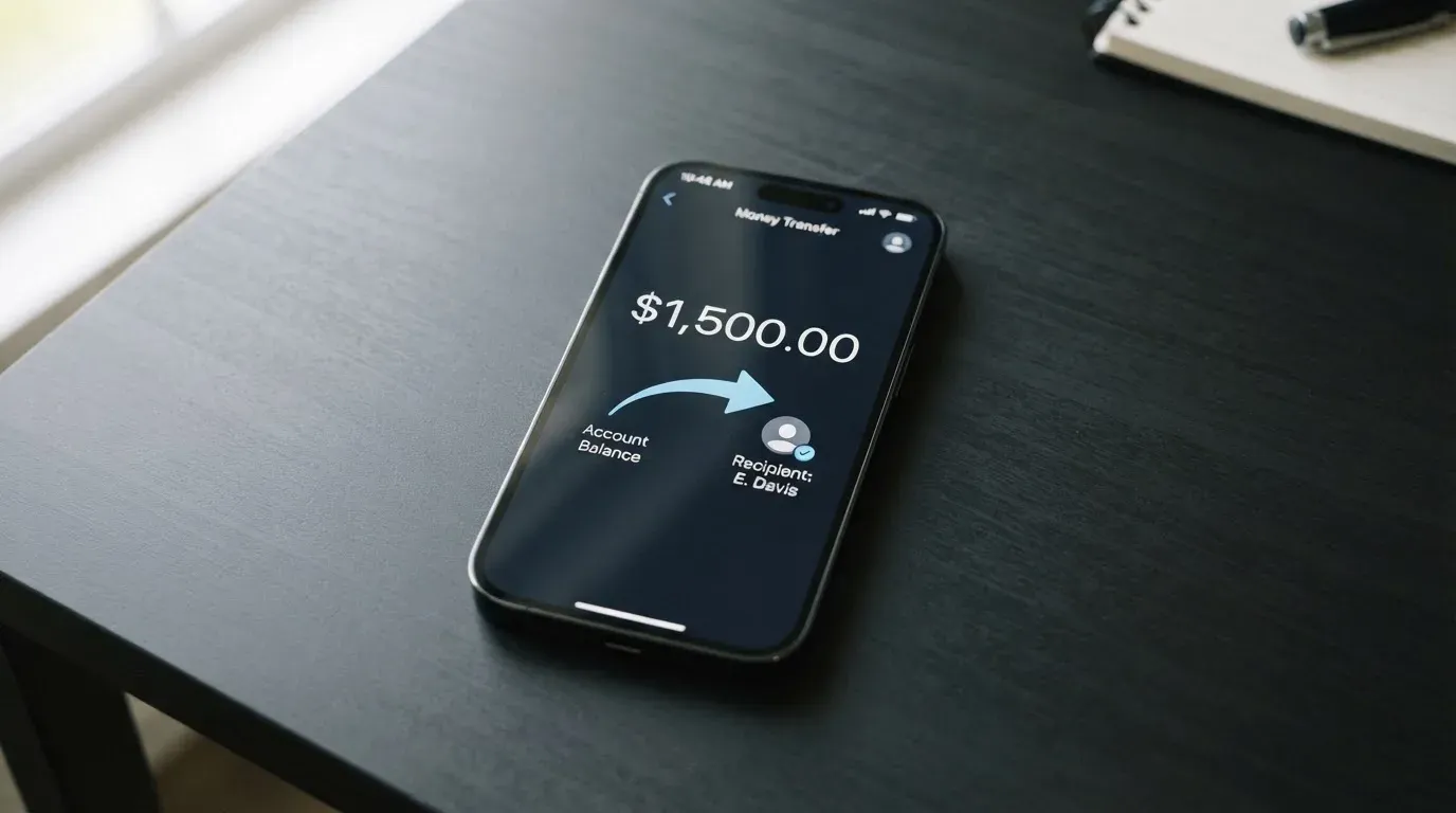 A phone showing a stablecoin transfer screen