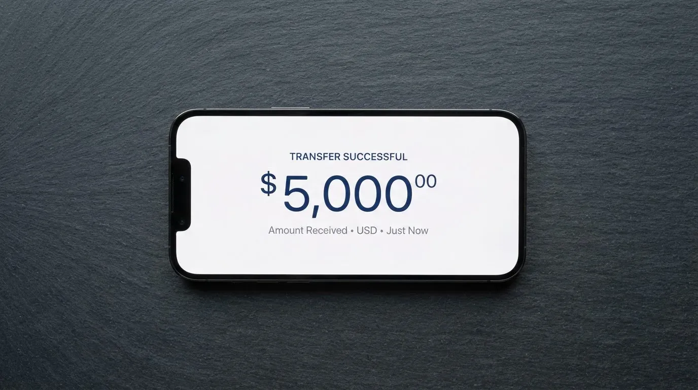 A phone showing a stablecoin transfer screen