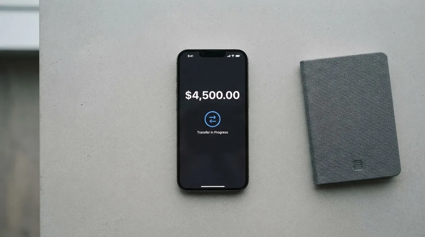 A phone showing a stablecoin transfer screen