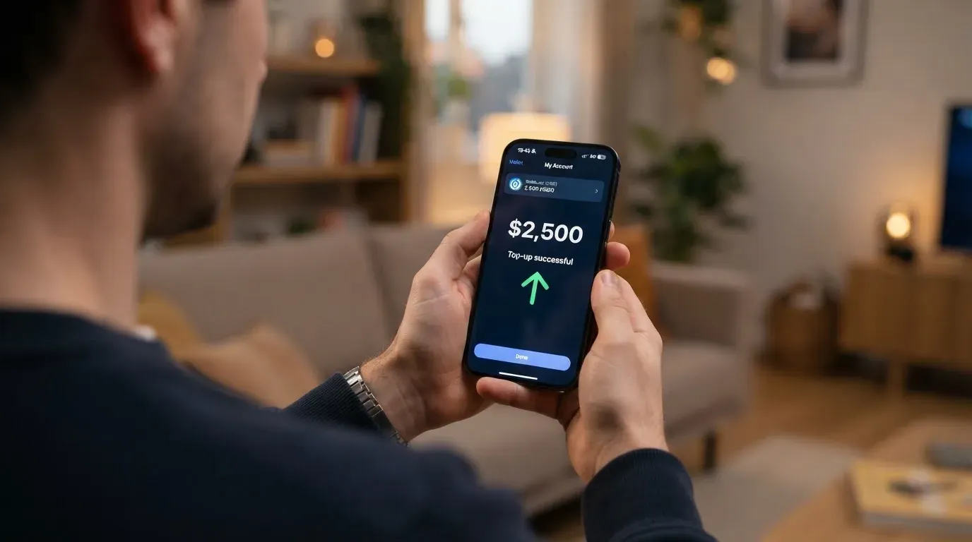A phone showing a stablecoin transfer screen
