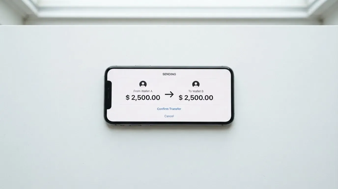 A phone showing a stablecoin transfer screen